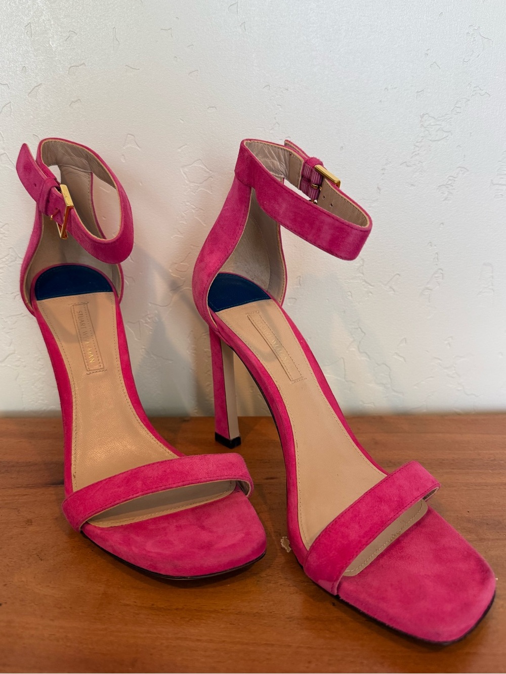 Stuart Weitzman Hot Pink Suede Stiletto Ankle-Strap Heels